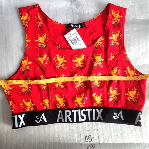 Artistix Junior's Printed Logo Band Sports Bra Red Size Large - Picture 11 of 16